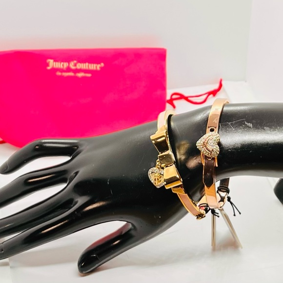NWT Juicy Couture Bow & Heart Pave Bangle Set of 2 - Picture 5 of 9